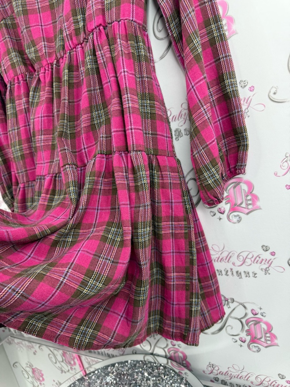 Fancyinn dress ruffle ruffles tiered frilly  Pink Plaid Tiered Mini Dress - Picture 4 of 10